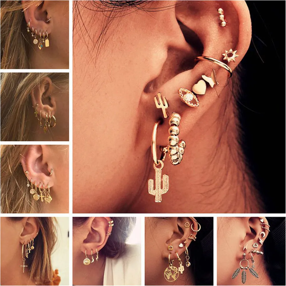 MLING 8 стиль винтаж золотые серьги из сплава со стразами набор простой карта мира