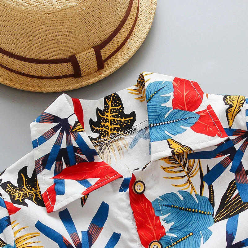 Boys Summer Clothing 1 2 3 4 Years Kid Baby Set Fashion Beach Leaf Flower Print Shirt Holiday Outfit Costume |