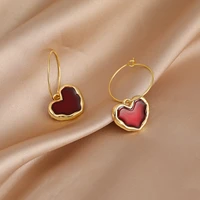 new tide wine red love ear ring simple ing ethos net red college cold universal personality lucky ear ring earrings jewelry