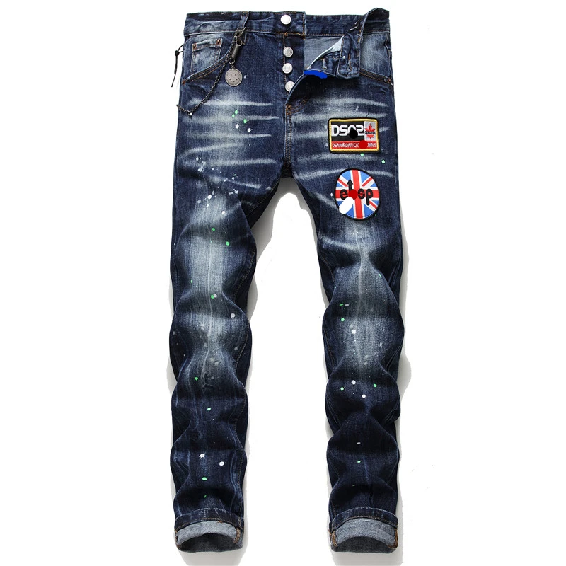 Джинсы мужские Стрейчевые с вышивкой облегающие брюки принтом одежда в стиле хип
