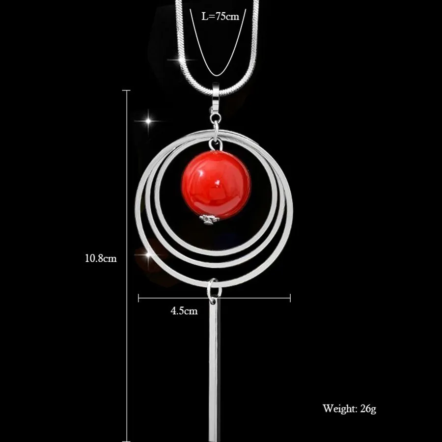 Колье женское длинное ожерелье для женщин Винтажная Серебряная цепочка Круглый красный шар кулон ожерелье модное ювелирное изделие рождественские подарки