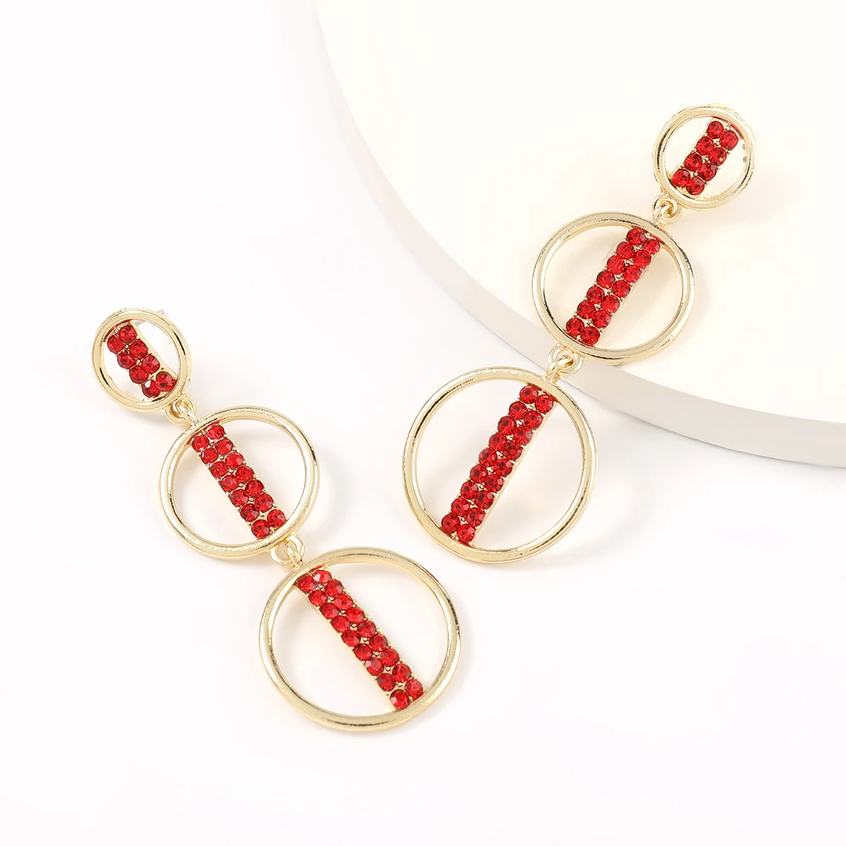 

Fashionable Metal Rhinestone Imitation Pearl Round Multilayer Earrings Campus Party Dangle Earrings Women's Elegant Accessories