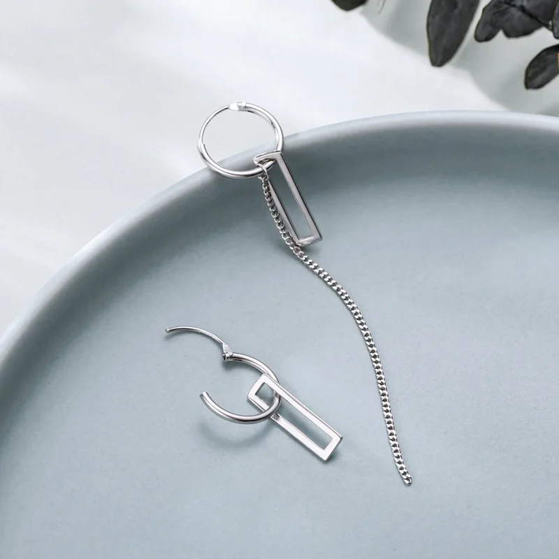 Серьги из стерлингового серебра 925 пробы Модные прямоугольные серьги асимметричные длинные серьги с кисточками сладкий тренд женские серебряные серьги ювелирные изделия - Окраска металла: 1 pair 10 mm