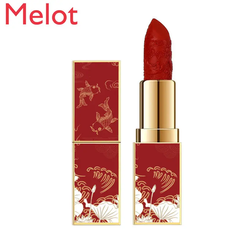 

High-End Luxury Palace Museum Carved Lipstick Non-Fading Waterproof Matte Moisturizing Student Lipstick No Stain on Cup