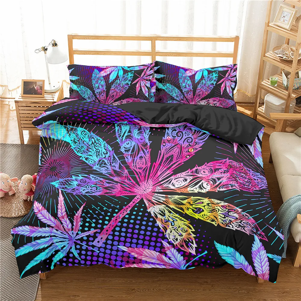 

Cotton Duvet Maple leaf Printed Cover Set 3D Bedding Set Bedspread With Pillowcase Luxury Bed Linen Microfiber Fabric Twin Queen