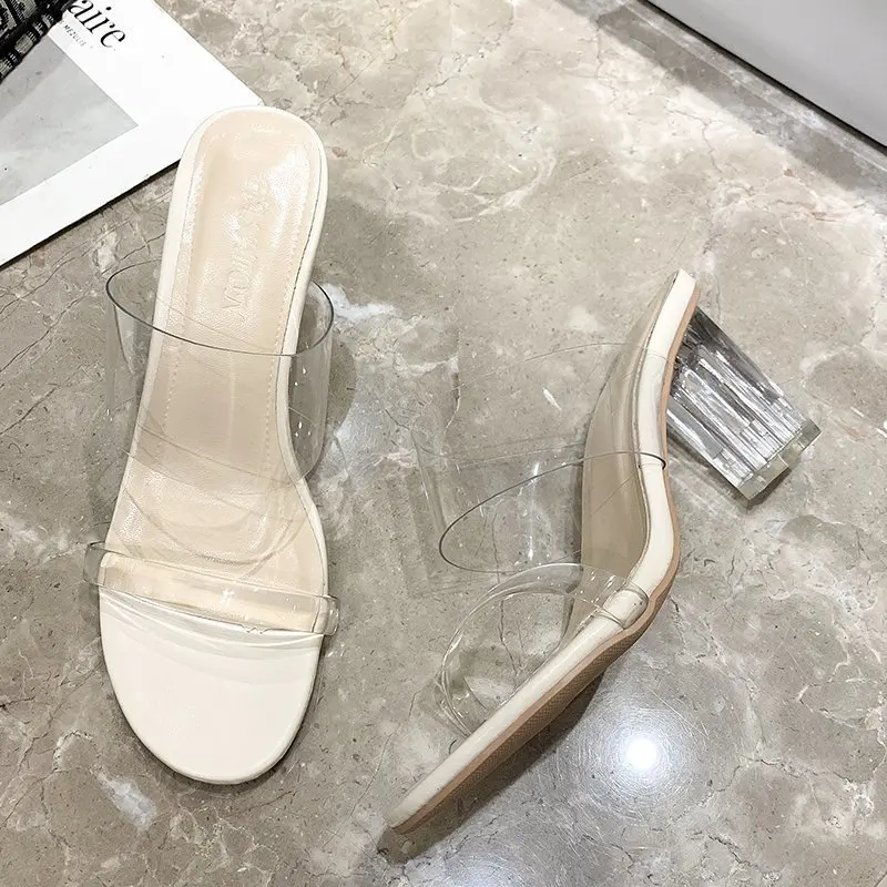 

2021 summer new transparent women's sandals sexy high heeled shoes women's high heeled Slippers Size 42