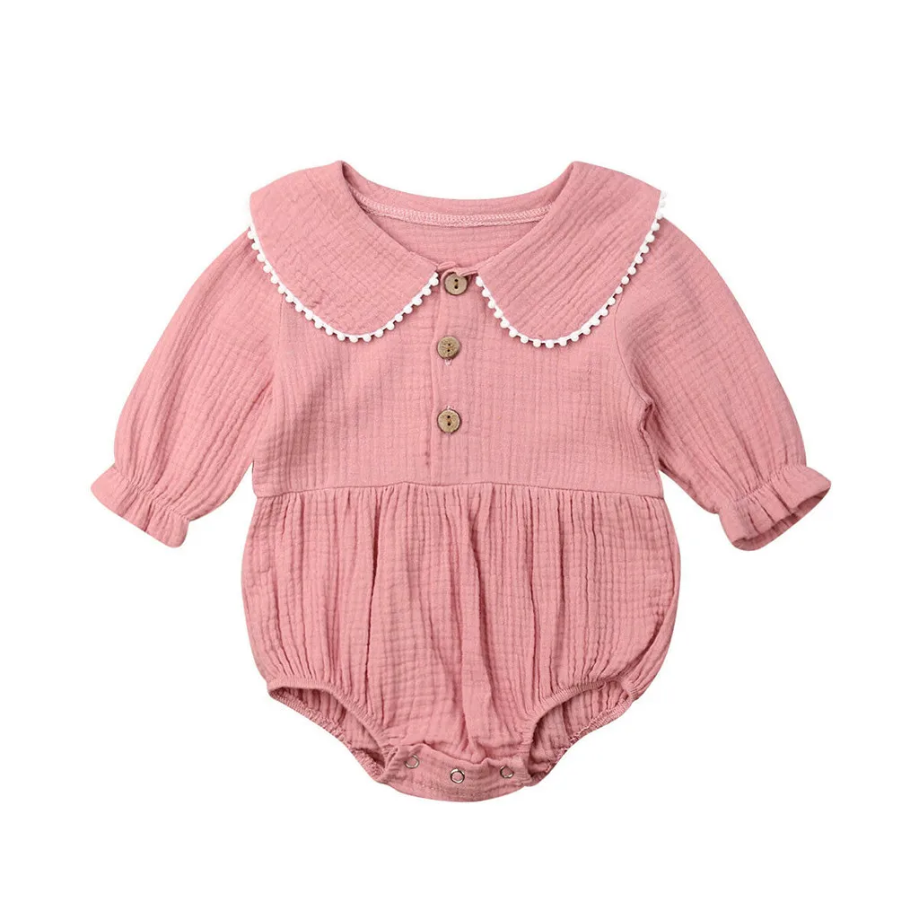SAGACE Baby Rompers Cute Newborn Doll Collar Girl Solid Long Sleeve Ruched Tops For Infant Romper Clothes Boy | Детская одежда и