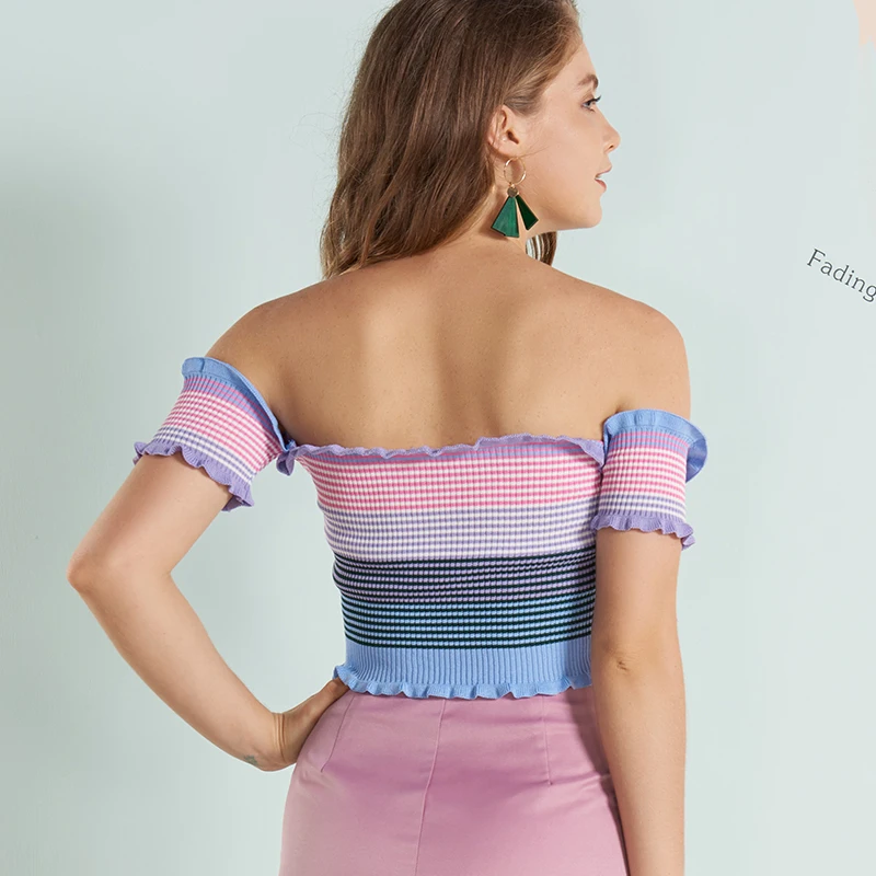 ITOOLIN уличная одежда Радужный укороченный топ с открытыми плечами летние женские