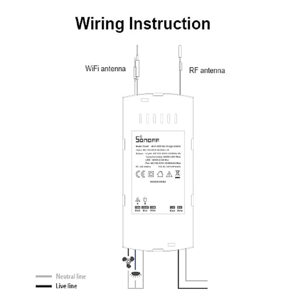 Умный потолочный вентилятор SONOFF IFAN03/RM433 с Wi Fi и диммером со светодиодсветильник