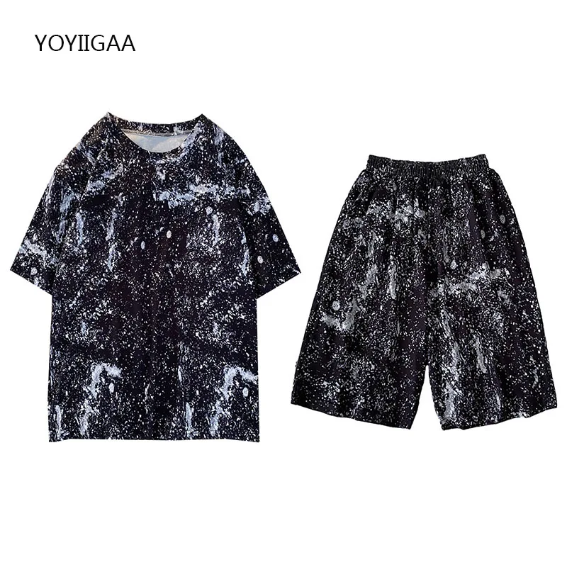 

Tie-dye Two Piece Sets Harajuku Women Tshirt Shorts Outfits Summer Tee Tops+Short Pants Suits Casual Woman Tracksuits Sport Set