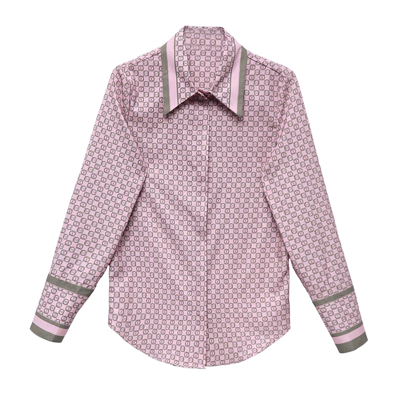 

2021 Spring And Autumn New Style Chiffon Shirt Printed Fold-Down Collar Elegant Versatile Women's Top