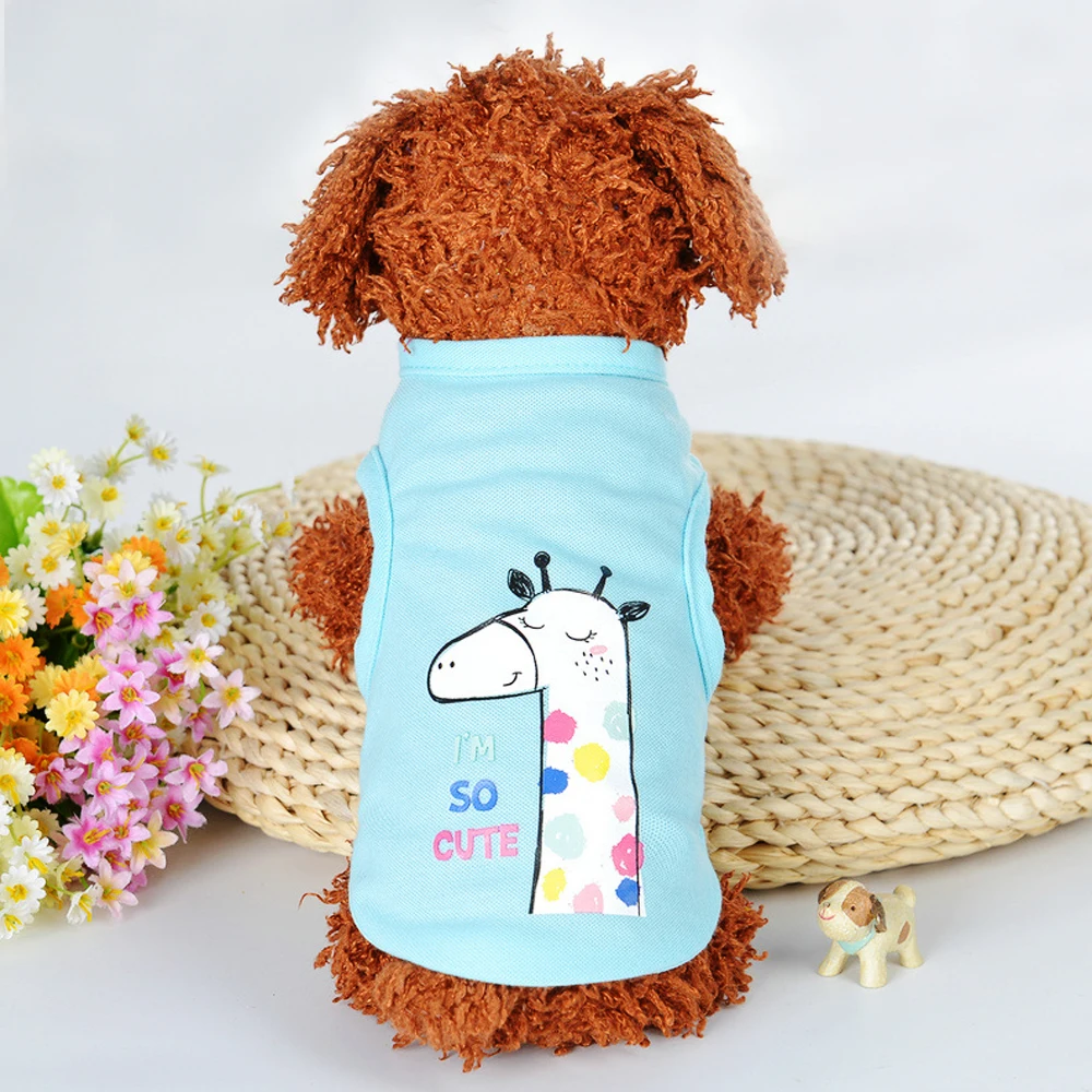 Милая летняя одежда для собак с рисунком животных футболки щенков майки кошек
