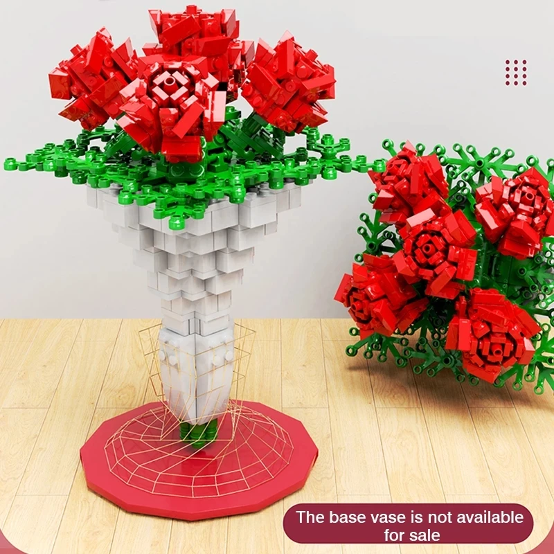 

High-Tech Creator Ideas Series Romantic Rose Flowers Building Blocks Small Particles Bricks Toys for Girldfriend Festival Gifts