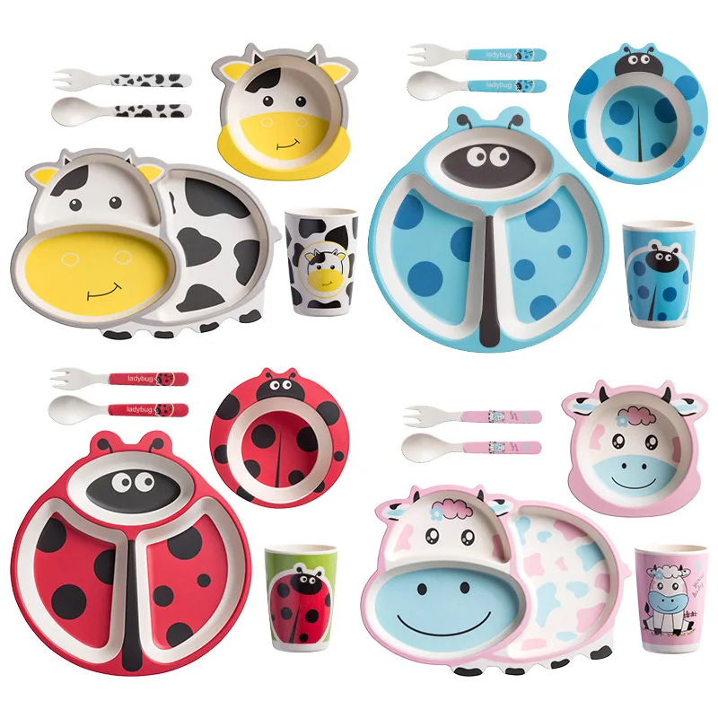 Набор детских столовых приборов из бамбукового волокна 5 шт.|Тарелки| |