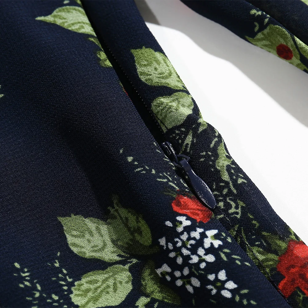 

Dresses Spring Autumn Women Clothing 3/4 Sleeve Floral Print Vintage Dress Woman Sweetheart Neck Tie Party Elegant Midi Dress