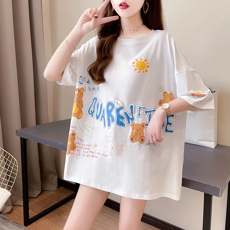 Летняя новая Двухслойная футболка с коротким рукавом и мультипликационным