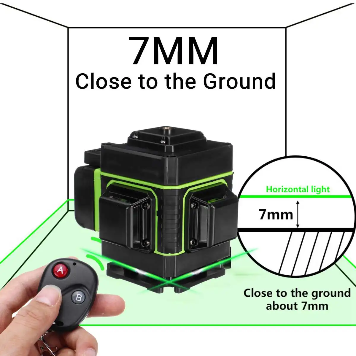 

FASGET 3D 12 Line 360 Rotary Cross LED Display LD Green Light Laser Level Cross Self Leveling Measure Tool with Remote control