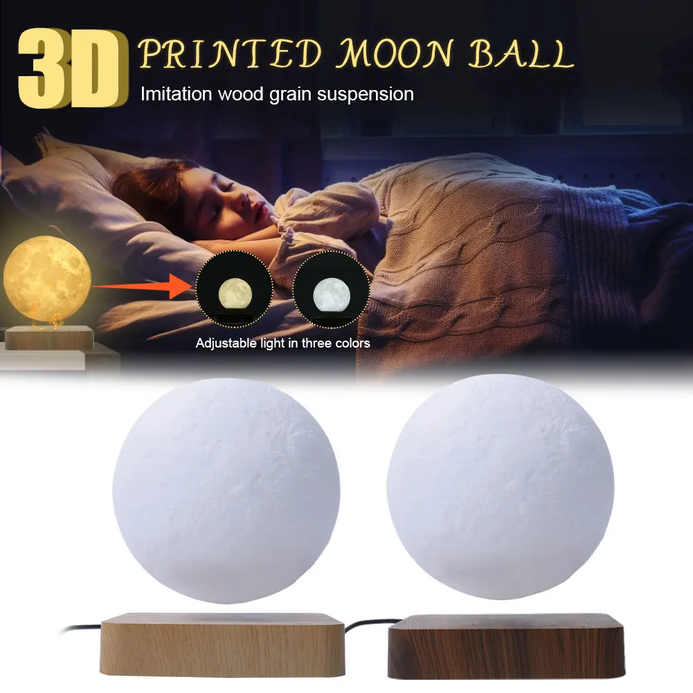 저렴한 3D 마그네틱 서스펜션 달 야간 조명, 플로팅 회전 크리에이티브 램프 나무 베이스 독특한 선물 홈 인테리어 휴일 조명