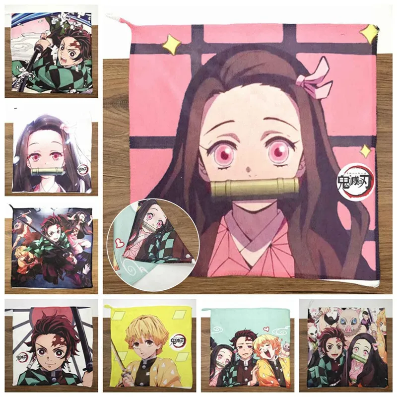 

1pcs Anime Full-Color Absorbent Towel Demon Slayer's Blade Tanjirou You Bean Pure Cotton Bath Towel Square Scarf Face Towel
