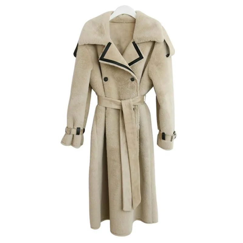 Women Coat Winter Long Sleeve Double Breasted Lamb Shearling Coat Temperament Womens Jacket Winter Long Overcoat 2022 Fur Jacket
