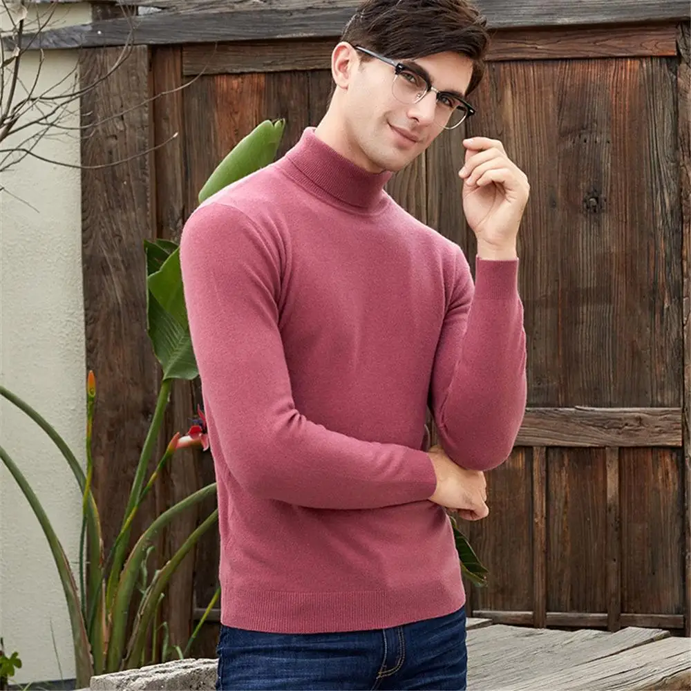 

2020 Winter High Neck Sweater Men's 100% Pure Wool Solid Color Youth Cacual Business Thick Pullover Base Sweater