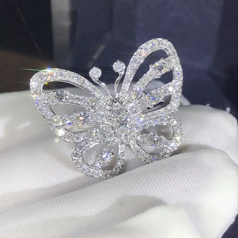 Серебряное кольцо с милой бабочкой для женщин проложенный Крошечный Цирконий