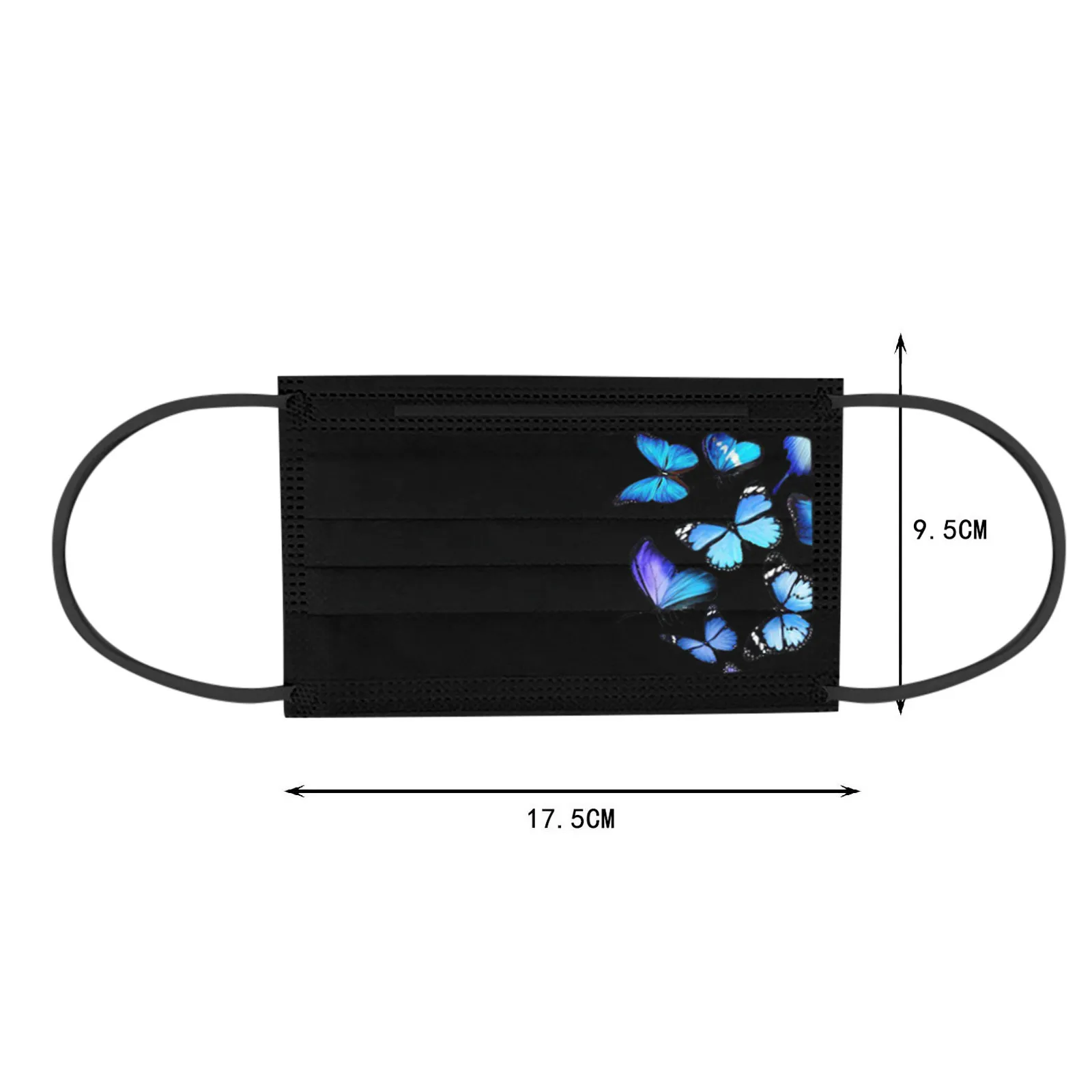 

10PC Adult Disposable Black Face Mask Butterfly Printed 3Ply Ear Loop Thicken Mouth Masks Mascarillas Breathable Dust Mask