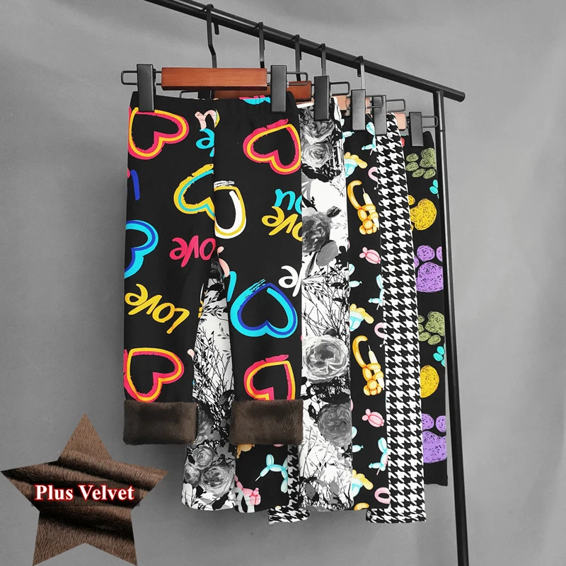 Осенне зимние детские штаны Милые бархатные леггинсы для девочек Плотные теплые