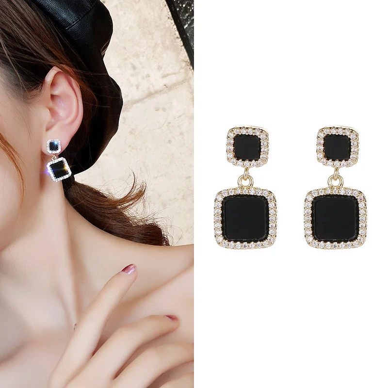 EC447 женские серьги гвоздики высококлассные Серьги Квадратные элегантные модные