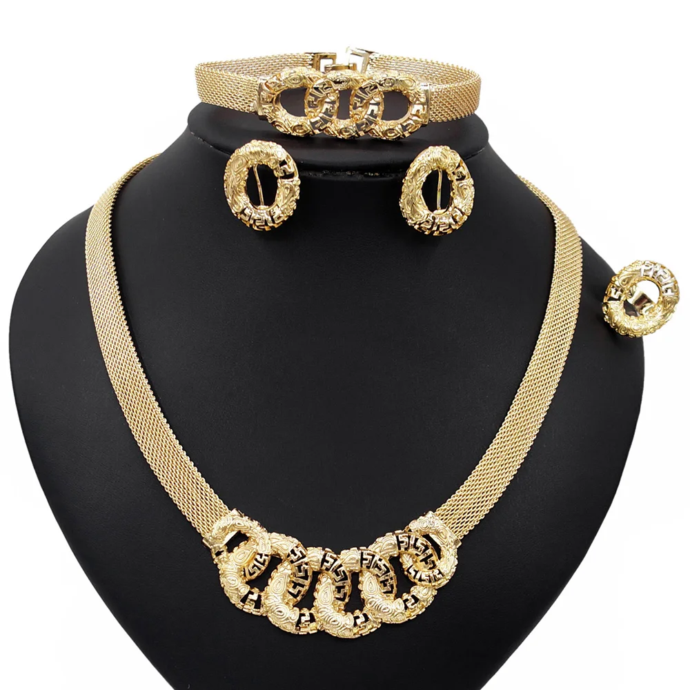 

Yulaili New Fashion African Jewelery Set Anniversary Party Birthday Dubai Gold Jewelry Sets for Women Necklace Earring Wholesale