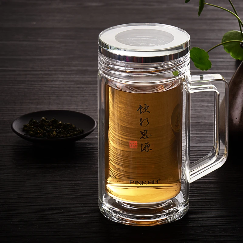 Кружка для воды Pinkah с двойными стенками утолщенное стекло чайным наполнением SUS304