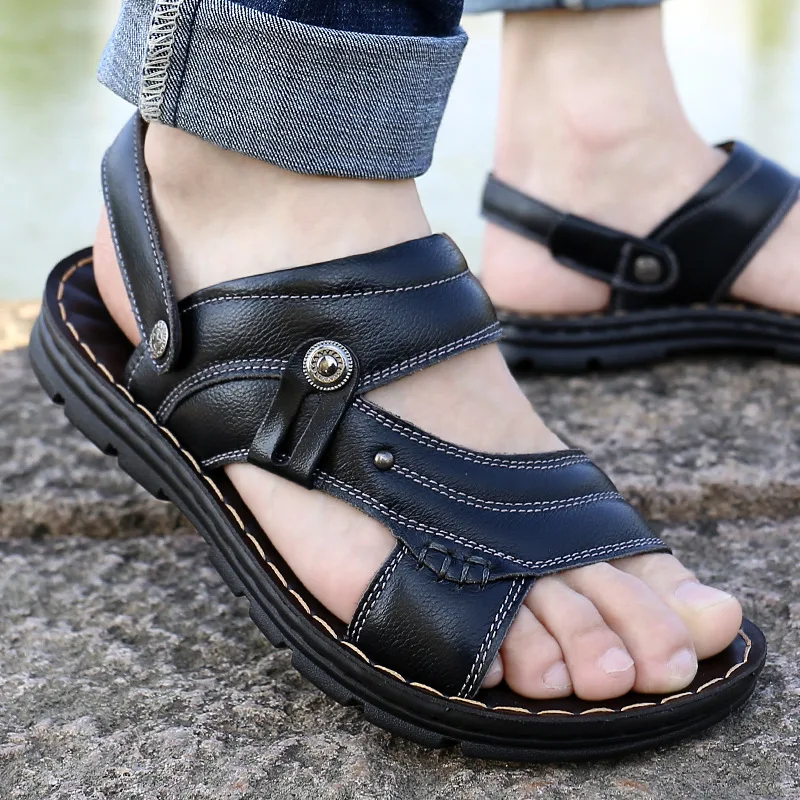 

Size 38-48 Summer Genuine Leather Mens Sandals Soft Men Roman Sandals Comfortable Outdoor Walking Footwear