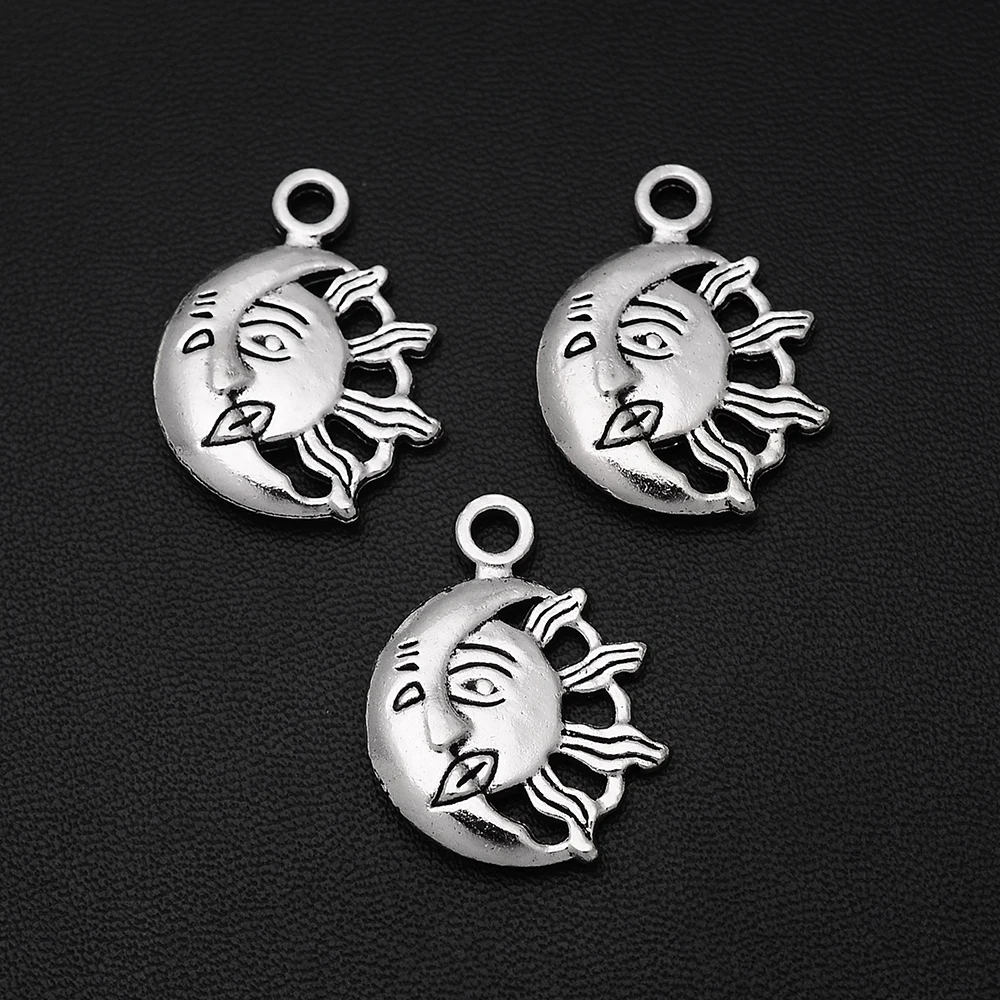 

5pcs/Lots 20x27mm Antique Silver Plated Sun And Moon Faces Charms Pendants For Diy Necklaces Fashion Jewellery Making Supplies
