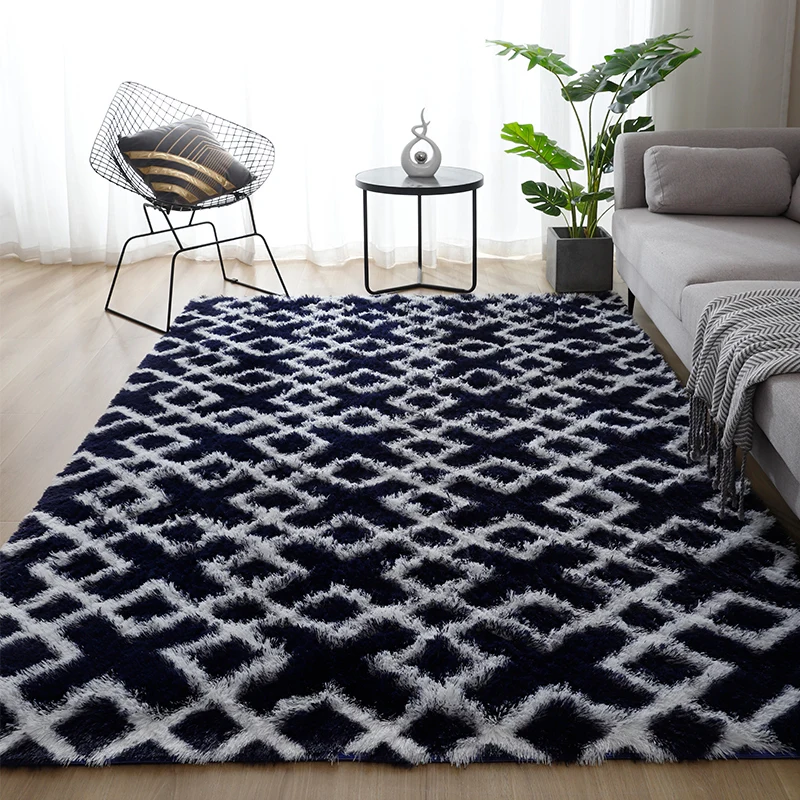 

Zachte Indoor Grote Moderne Karpetten Shaggy Gedessineerde Pluizige Tapijten Geschikt Voor Woonkamer Home Decor Tapijten Zwart