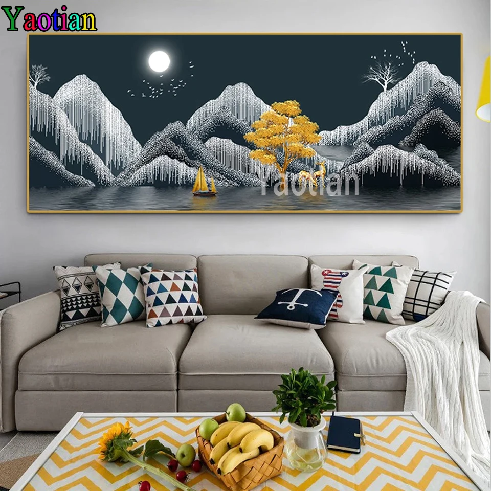 

Abstract Landscape Mountain and Golden Deer Diamond Embroidery Full Square Cross Stitch Diy Diamond Painting Kits Mosaic Decor
