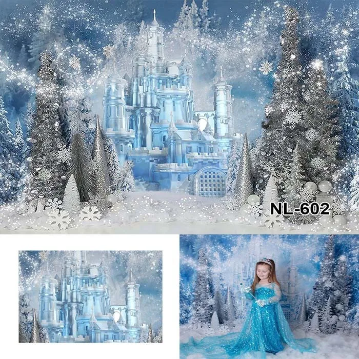 Winter Wonderland Ice Castle Photography Backdrop Fairytale Princess White Snow Scene Frozen Background Girl Birthday Decor