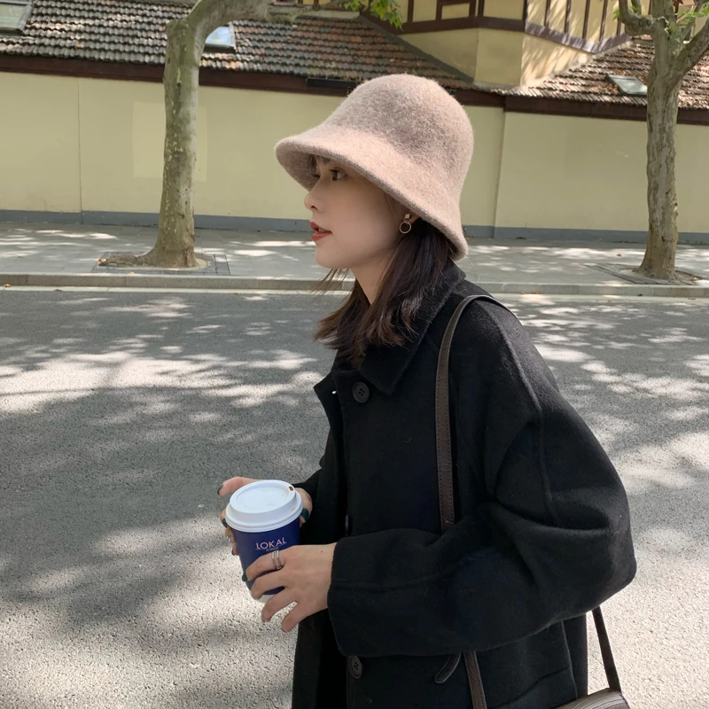 

free shipping Autumn Winter Wool Bucket Hat Women Fashion Vintage Fisherman Hats Versatile Cap Spring Felt Hat 7 Colors Foldable