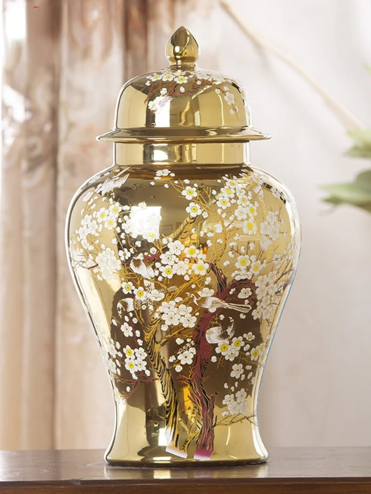 

Jingdezhen porcelain general jar ornament vase living room European style gold light luxury flower arrangement home