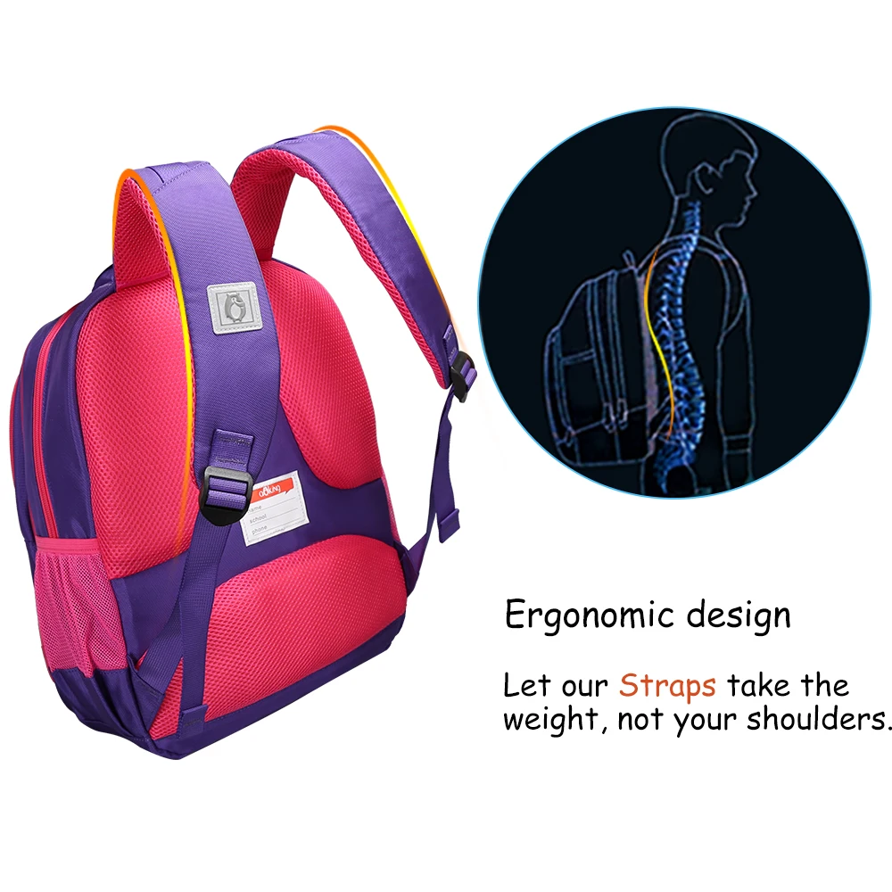 Aoking Girls Waterproof School Bag Cute Animals Kids Nylon Backpack Reflective Teenager Breathable Casual Daypack Travel