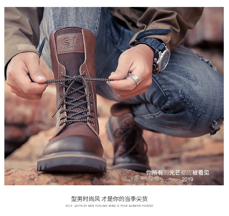 winter Retro genuine Leather Martin boots men shoes quality Hiking boots sports sneakers man lace up boots men footwear