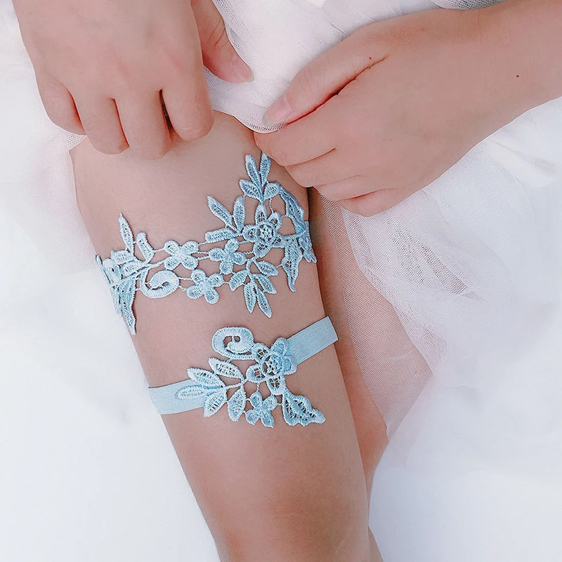 

Blue Lace Bridal Garter Lace Wedding Garter Elegant Garter Bridal Shower Gift Women Thigh Ring Leg Garter