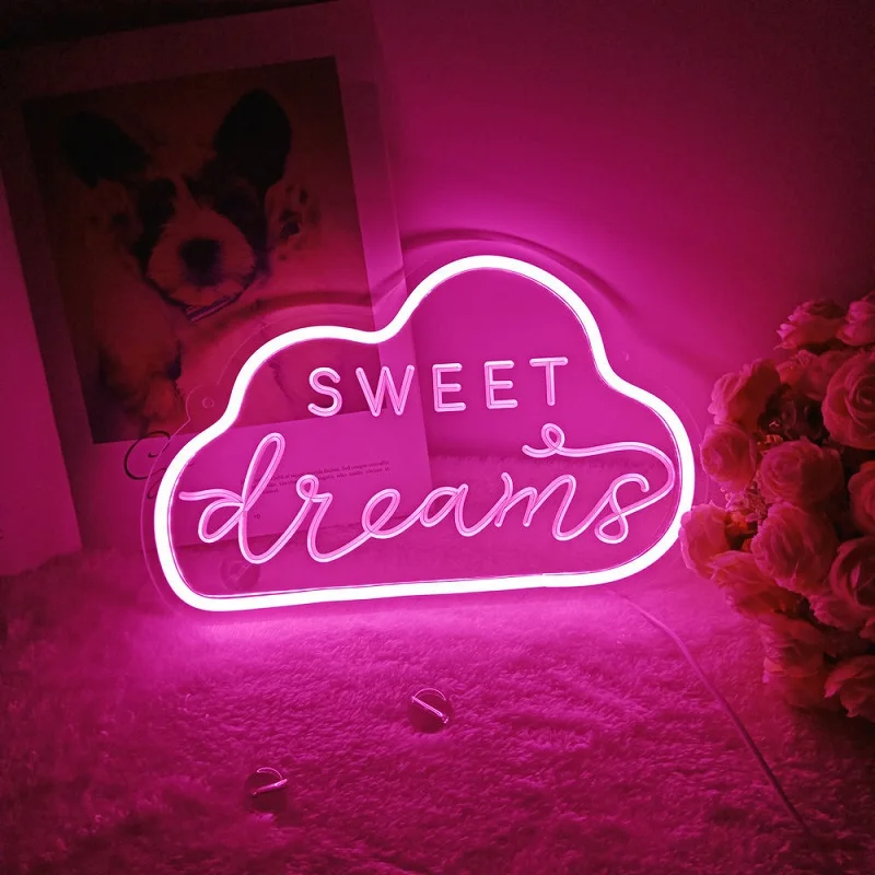 Led Neon Light Sign USB Powered Acrylic Wall Hanging Signs Hello Dream Good night Bedroom Holiday Party Decoracion New | Лампы и