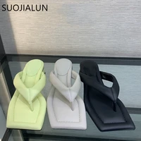 suojialun 2021 square toe slippers summer outdoor low heel beach slides peep toe ladies slip on high quality flip flop shoes