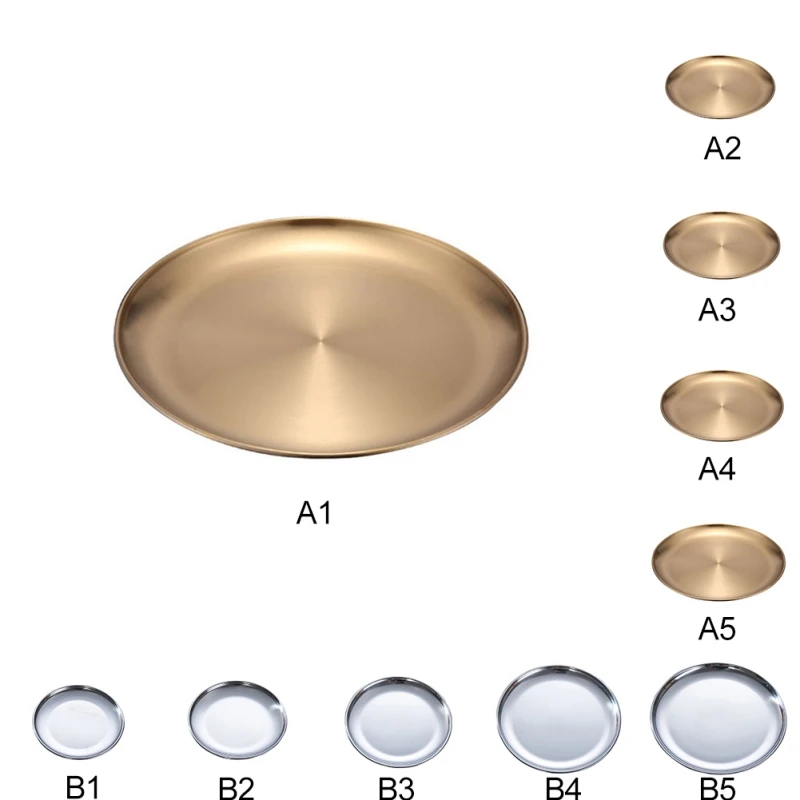 

Golden Tray Ins Style Round Food Jewelry Display Tray Stainless Steel Ring Necklace Storage Pan Luxury Home Tea Tray Organizer