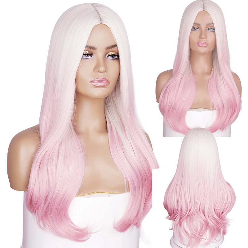 LINGHANG длинные волнистые синтетические парики Омбре золотые розовые для женщин