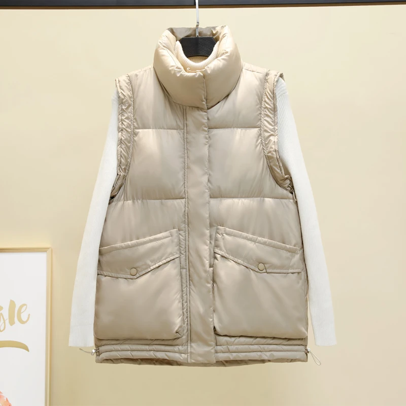 

Stand Collar Winter Women Sleeveless Vest Jacket Casual Solid Female Down Cotton Padded Vest Loose Warm Female Zipper Waistcoat