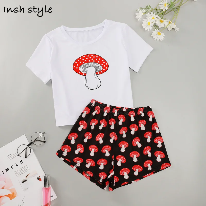 

Комплект женской пижамы в виде грибов, летний комплект из двух предметов