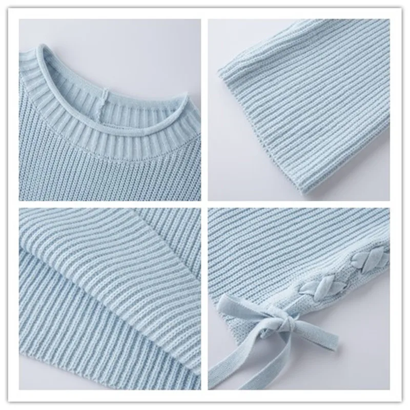 

2019 Women Lace Up Long Sweater Dress Autumn Winter Round Neck Loose Long Sleeve Pullovers Femme Thick Warm Slim Knitted Dress
