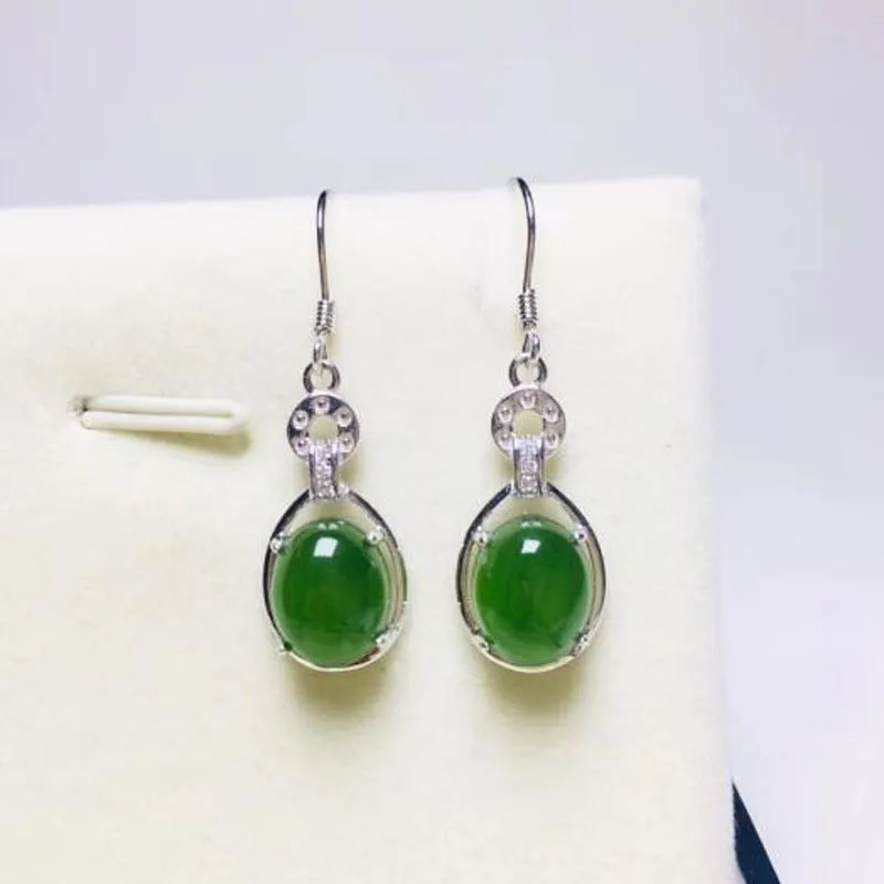 Женские серьги-подвески из серебра 925 пробы с зеленым нефритом | Украшения и