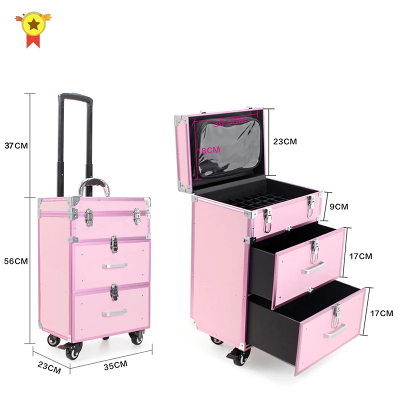 Aluminum frame+PVC Dresser Cosmetic Case,Makeup tool Suitcase Box ,Rolling Make-up Trolley Luggage Bag ,Cosmetic luggage